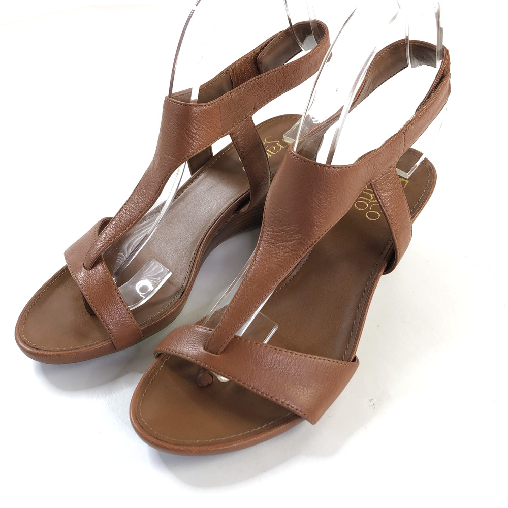 Franco Sarto Dori Wedge 8 M Leather Slingback Sandals Heels Shoes Brown MINT